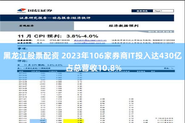 黑龙江股票配资 2023年106家券商IT投入达430亿 占总营收10.8%