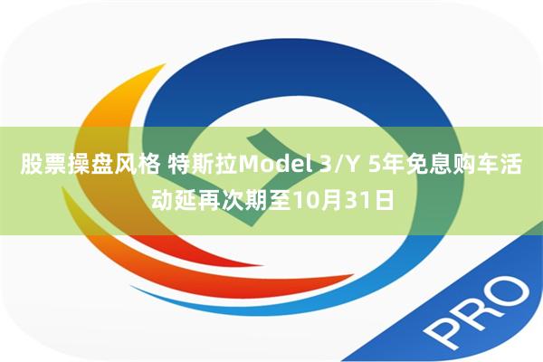 股票操盘风格 特斯拉Model 3/Y 5年免息购车活动延再次期至10月31日